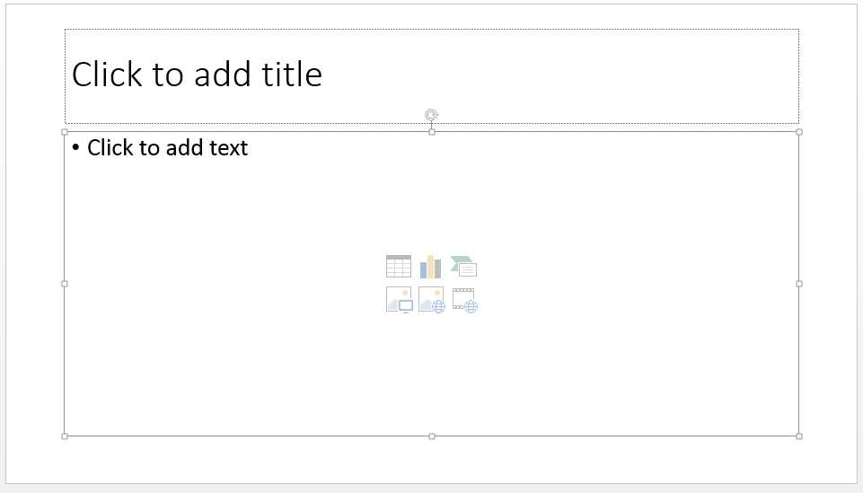 Slide with the theme you chose. Add a title in the upper text box.