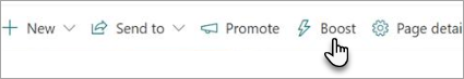 Screenshot showing the Boost button on the SharePoint toolbar.