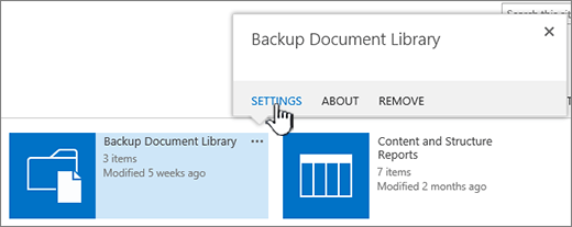 Settings button on dialog