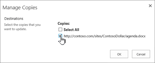 Select the destination copies to update