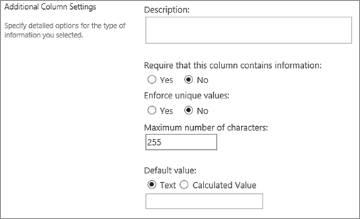 Choices for single line of text column