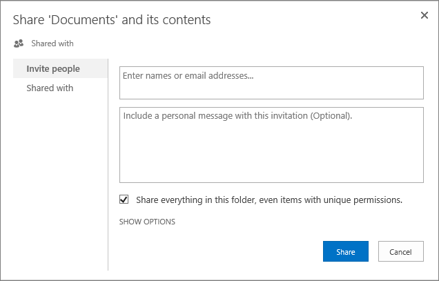 Share dialog box