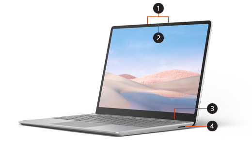 Callouts for the front of Surface Laptop Go
