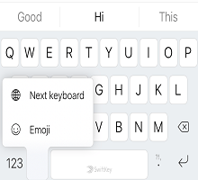 SwiftKey globe-key menu with Next keyboard and Emoji options