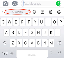 SwiftKey keyboard toolbar with the Search field highlighted