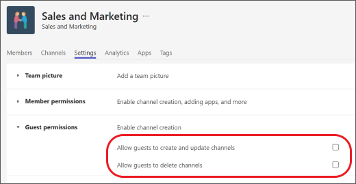 Set guest permissions in Teams.