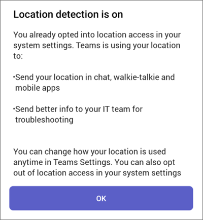 Teams location detection on mobile
