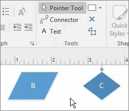 Screenshot showing the Connector tool connects to shapes with a point connection on each end.
