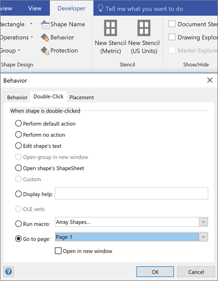 Screenshot showing the Visio Double-Click action