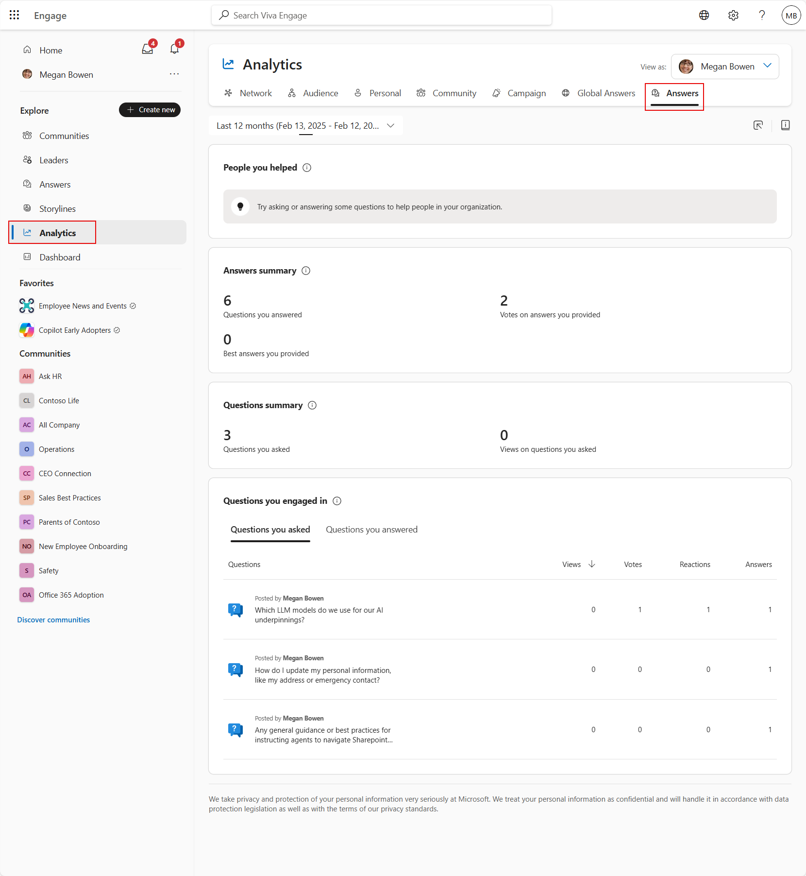 Image of Answers analytics in Viva Engage
