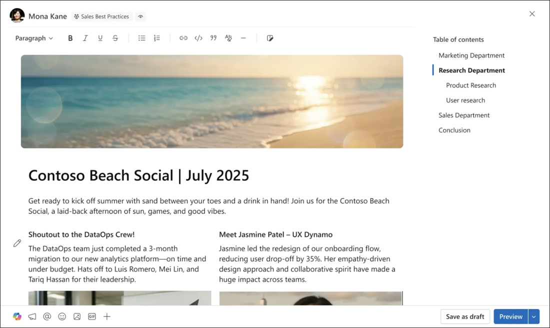 A table of contents automatically appears for creators who apply more than two headings to an article for a post.