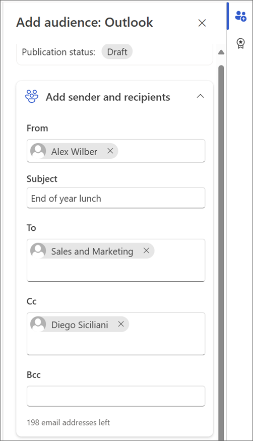 Screenshot of the To field in Outlook showing an email address being selected.