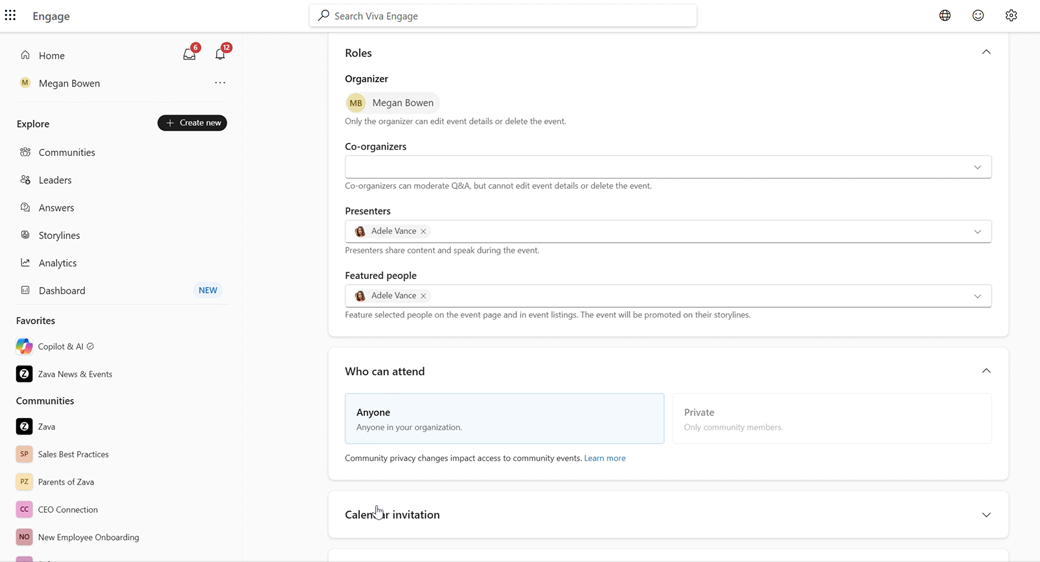 Screenshot showing how organizers select the people who fill roles for an event.