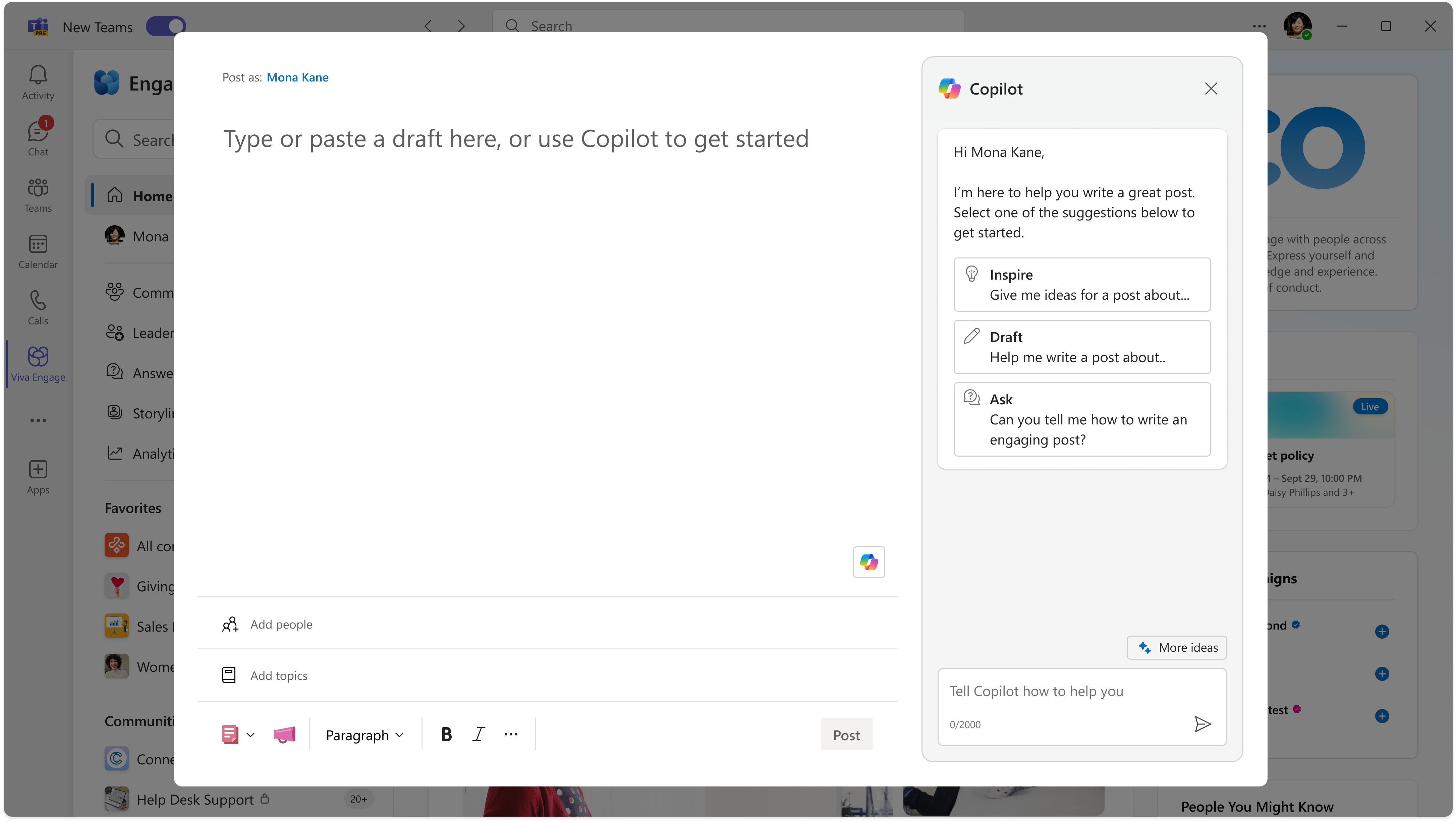 Screenshot shows the different ways to use Writing Assistant (inspire, write, or ask).