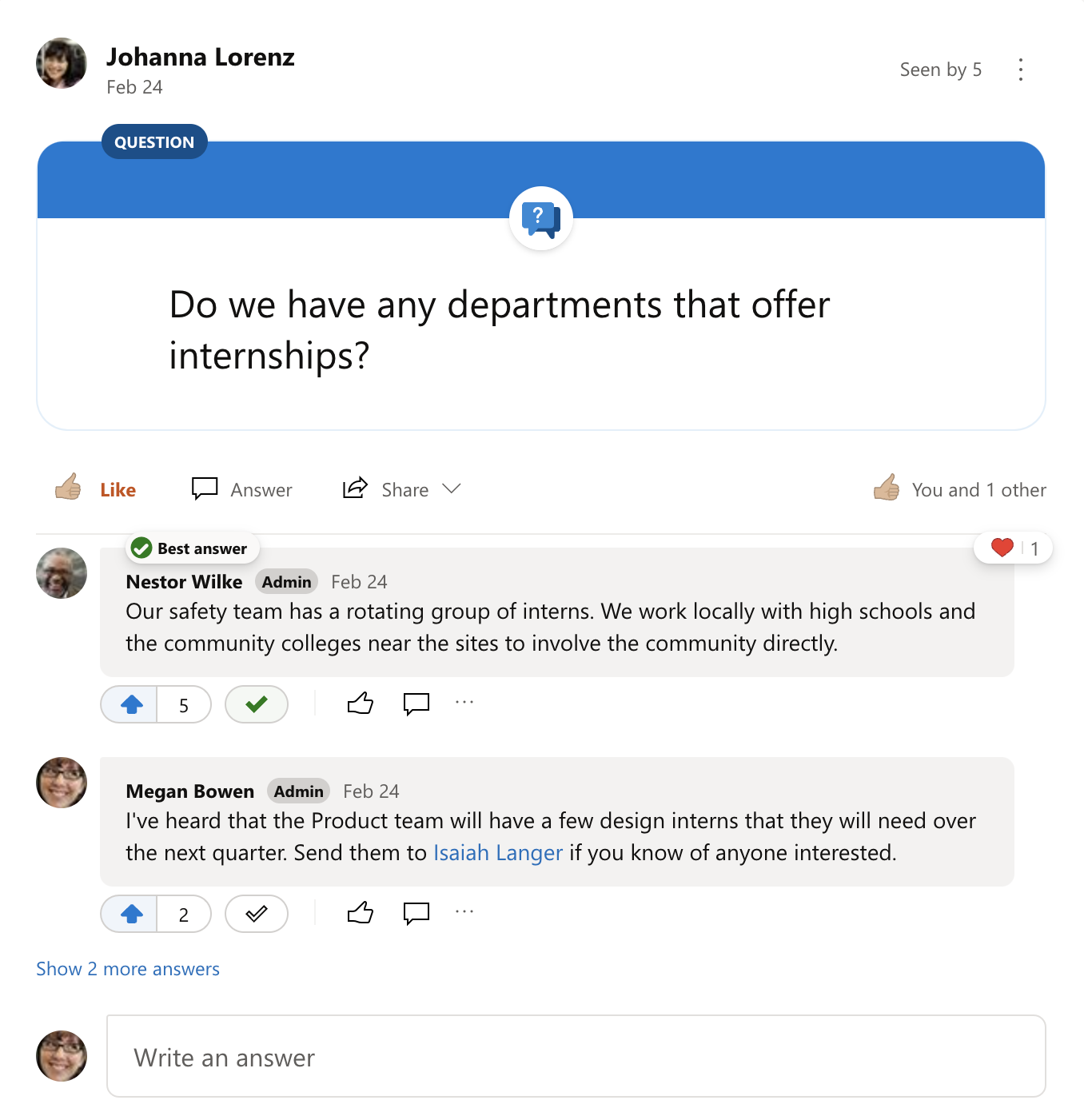 Best answer to a Yammer question