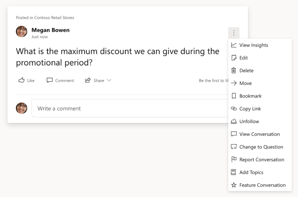 Screenshot showing question and conversation options