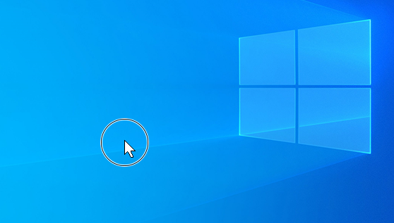 A circle highlights the mouse pointer on the Windows desktop