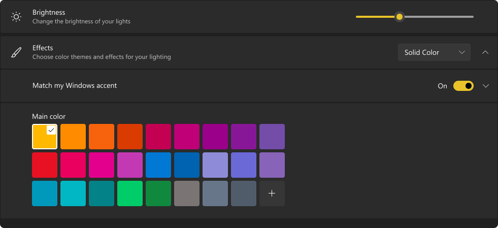Screenshot of Settings - Dynamic Lighting color selection.