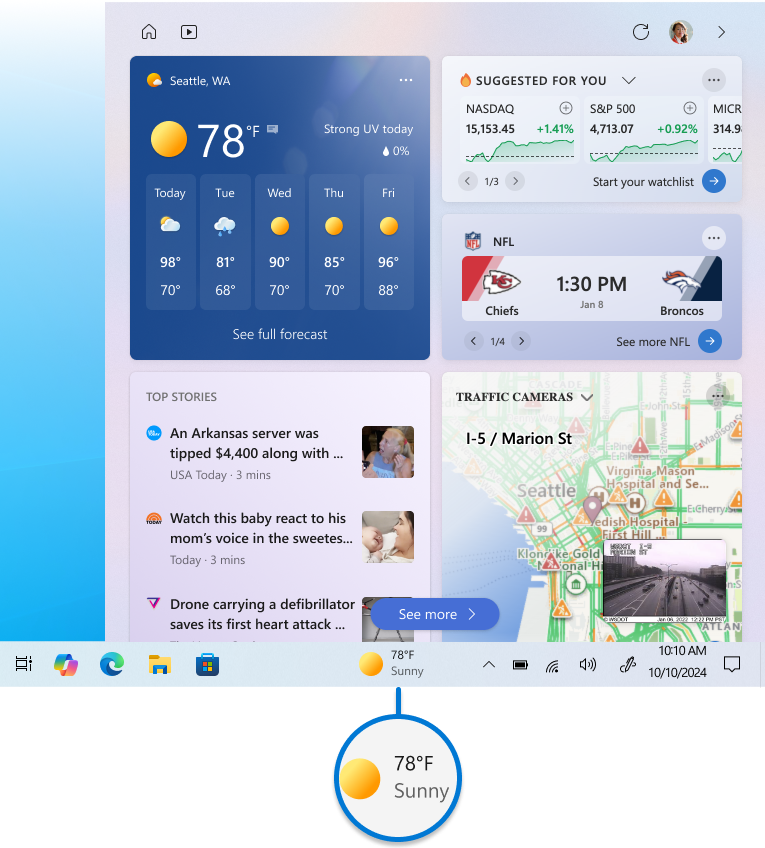 Screenshot of news and interests.