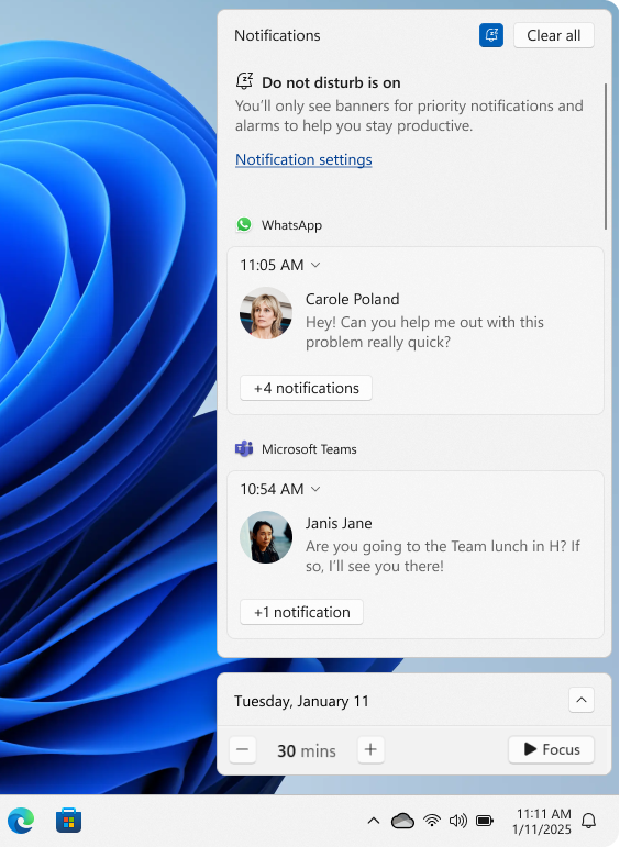Screenshot of the notification center.