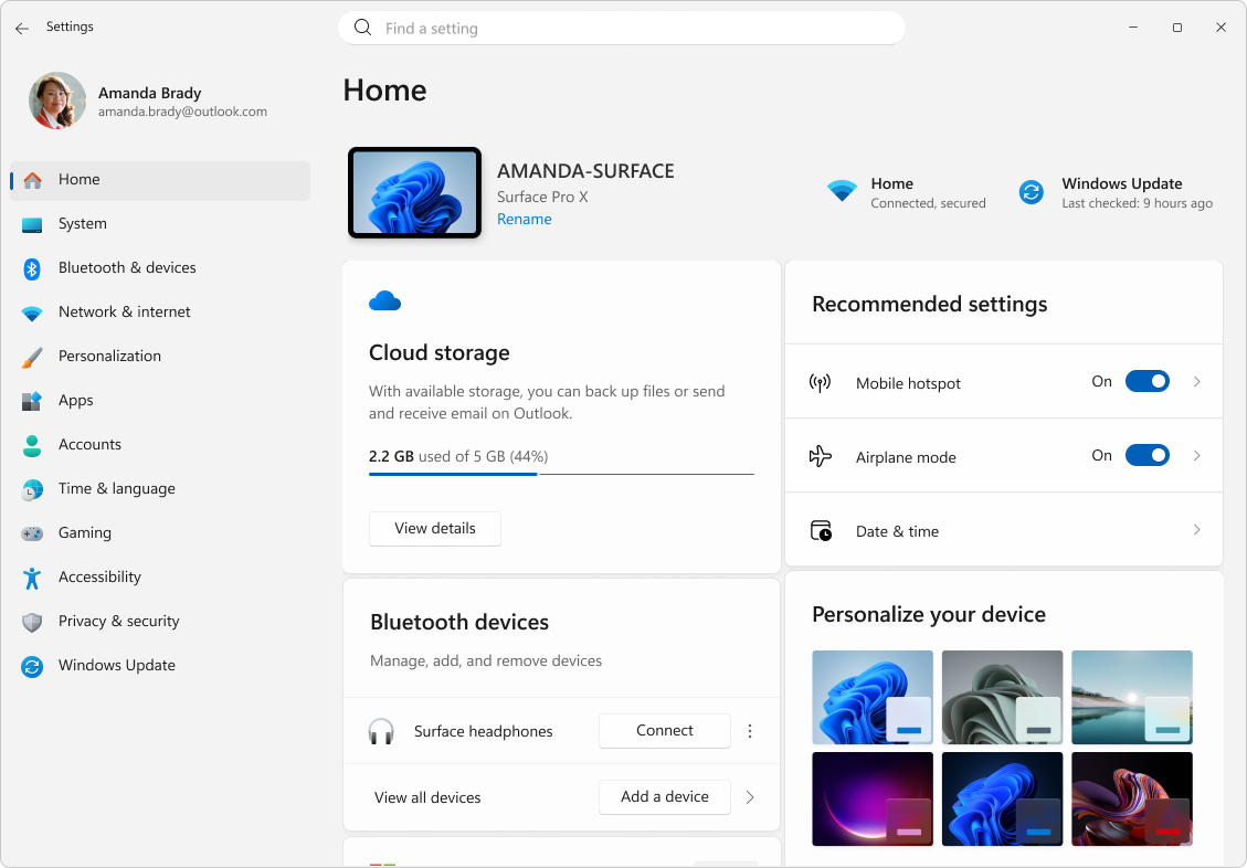 Screenshot of Settings.