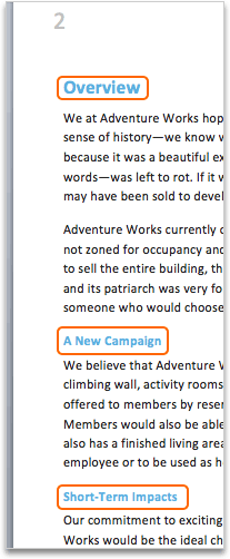 Document page with styled headings highlighted