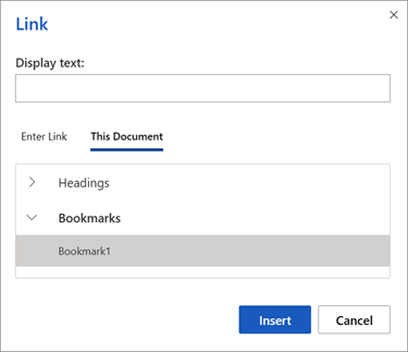 Bookmark selection panel