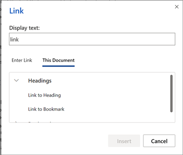 Link selection panel