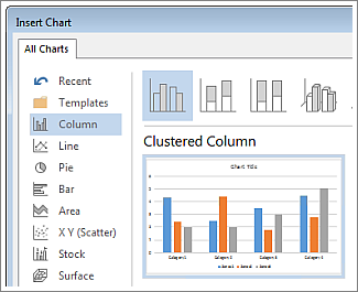 Insert Chart dialog box showing chart choices and preview