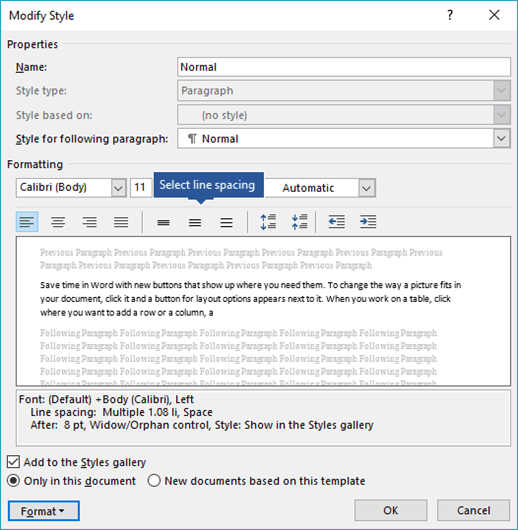 Modify the line spacing options in your style to adjust vertical spacing in Word.