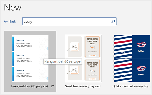 Results for Avery template search