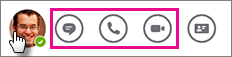 Quick actions bar with IM and call icons highlighted