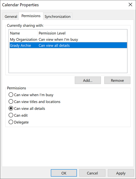 Sharing your calendar with others in Outlook