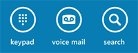 Use the icons at the bottom of the screen to show the dial pad, check voicemail, or search for contacts